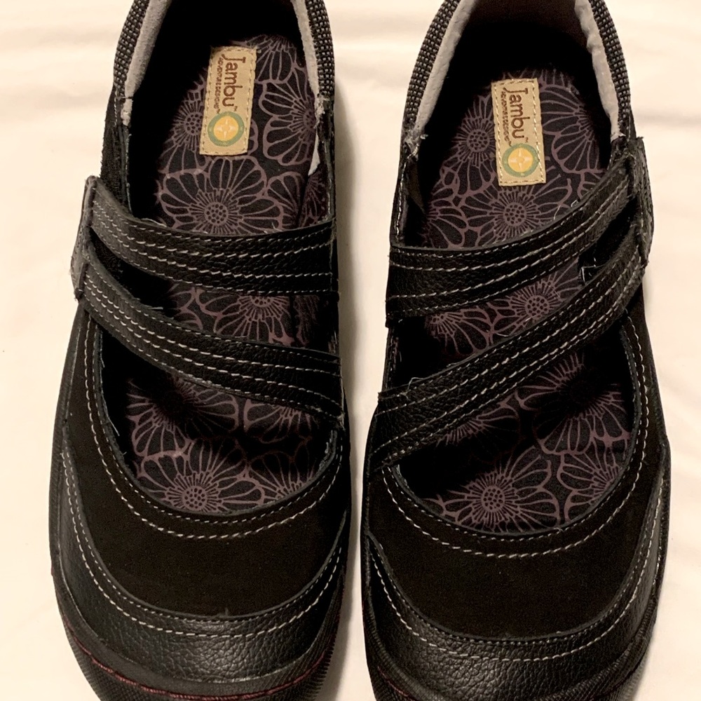 Black Mary Jane style Jambu shoes, size 8